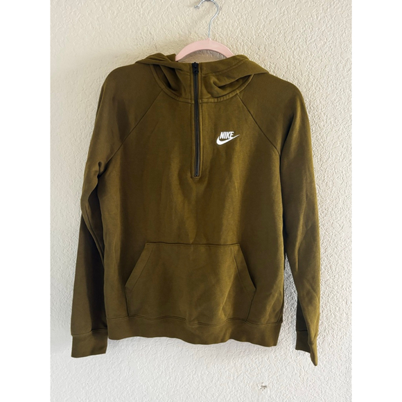 Nike Tops - Women's Nike Olive Green White Logo Quarter-Zip Hoodie Size S